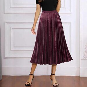 Women's Pleated High Waist Swing Flare Midi Skirt